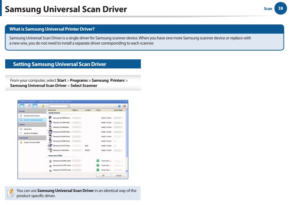 Samsung universal scan driver | Samsung All in One Printer User Manual | Page 38 / 60