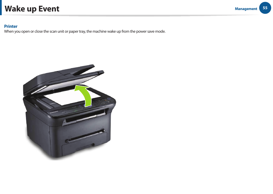 Wake up event | Samsung All in One Printer User Manual | Page 55 / 60