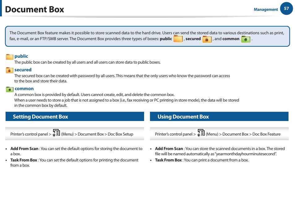 Document box | Samsung All in One Printer User Manual | Page 57 / 60