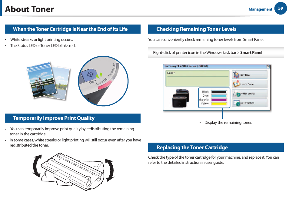 About toner | Samsung All in One Printer User Manual | Page 59 / 60