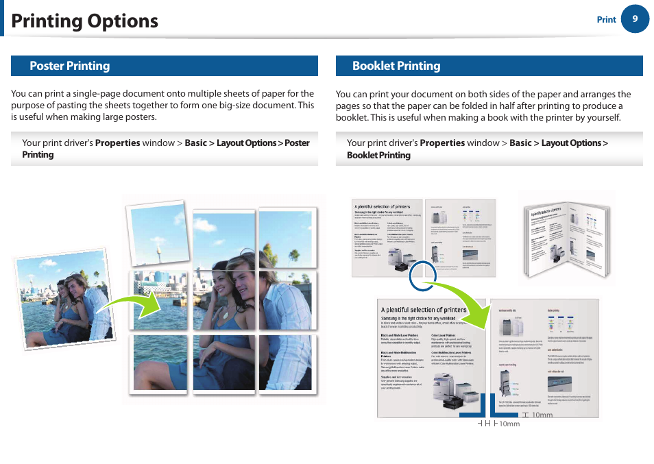 Printing options | Samsung All in One Printer User Manual | Page 9 / 60