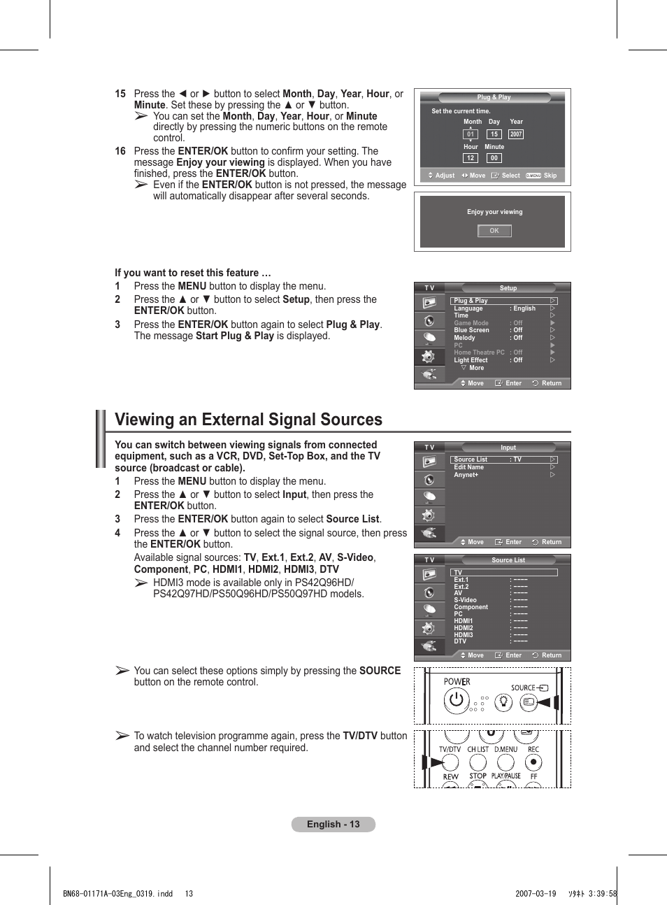 Viewing an external signal sources | Samsung BN68-01171B-03 User Manual | Page 13 / 65