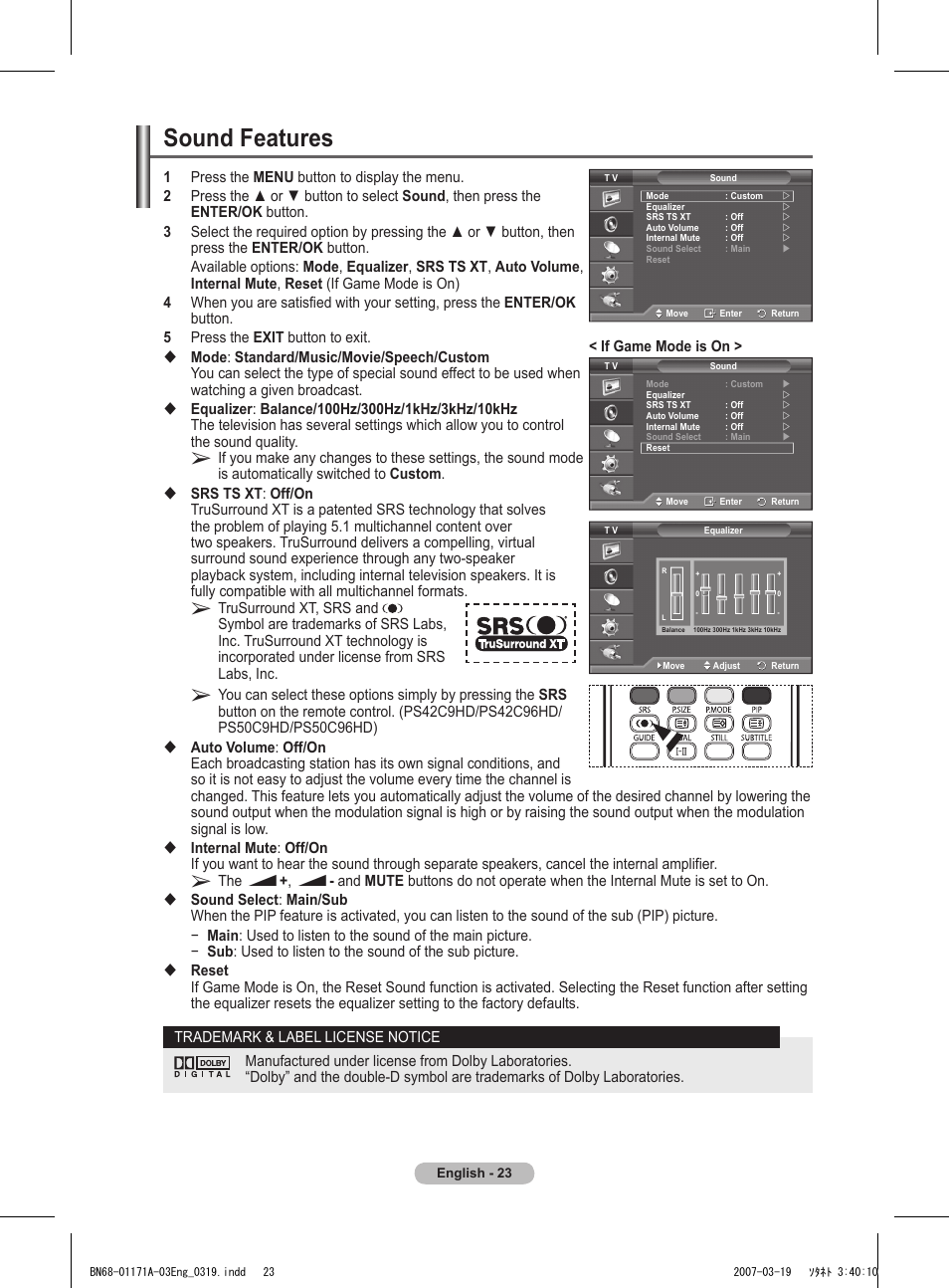 Sound features | Samsung BN68-01171B-03 User Manual | Page 23 / 65