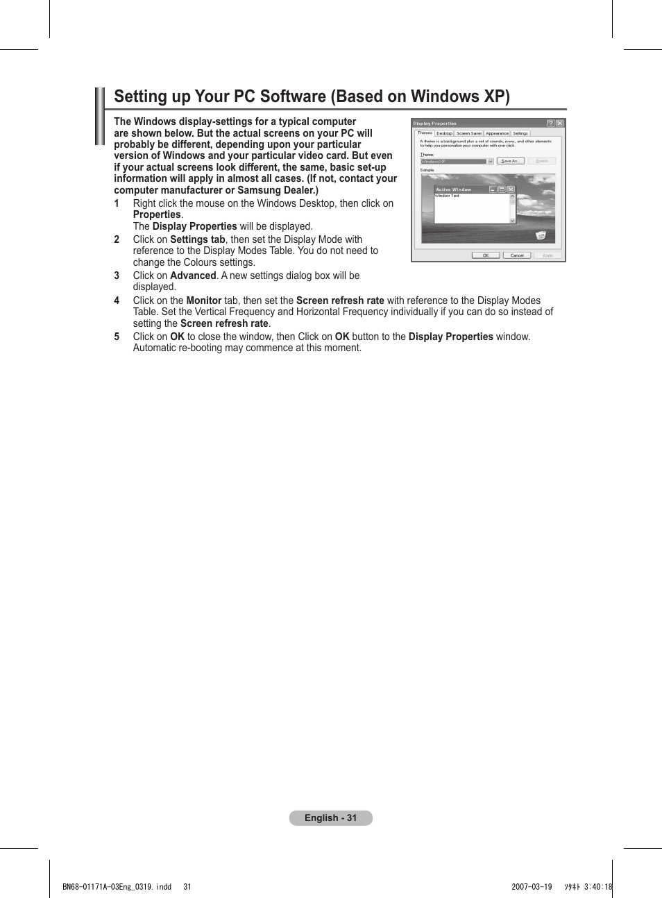 Setting up your pc software (based on windows xp) | Samsung BN68-01171B-03 User Manual | Page 31 / 65