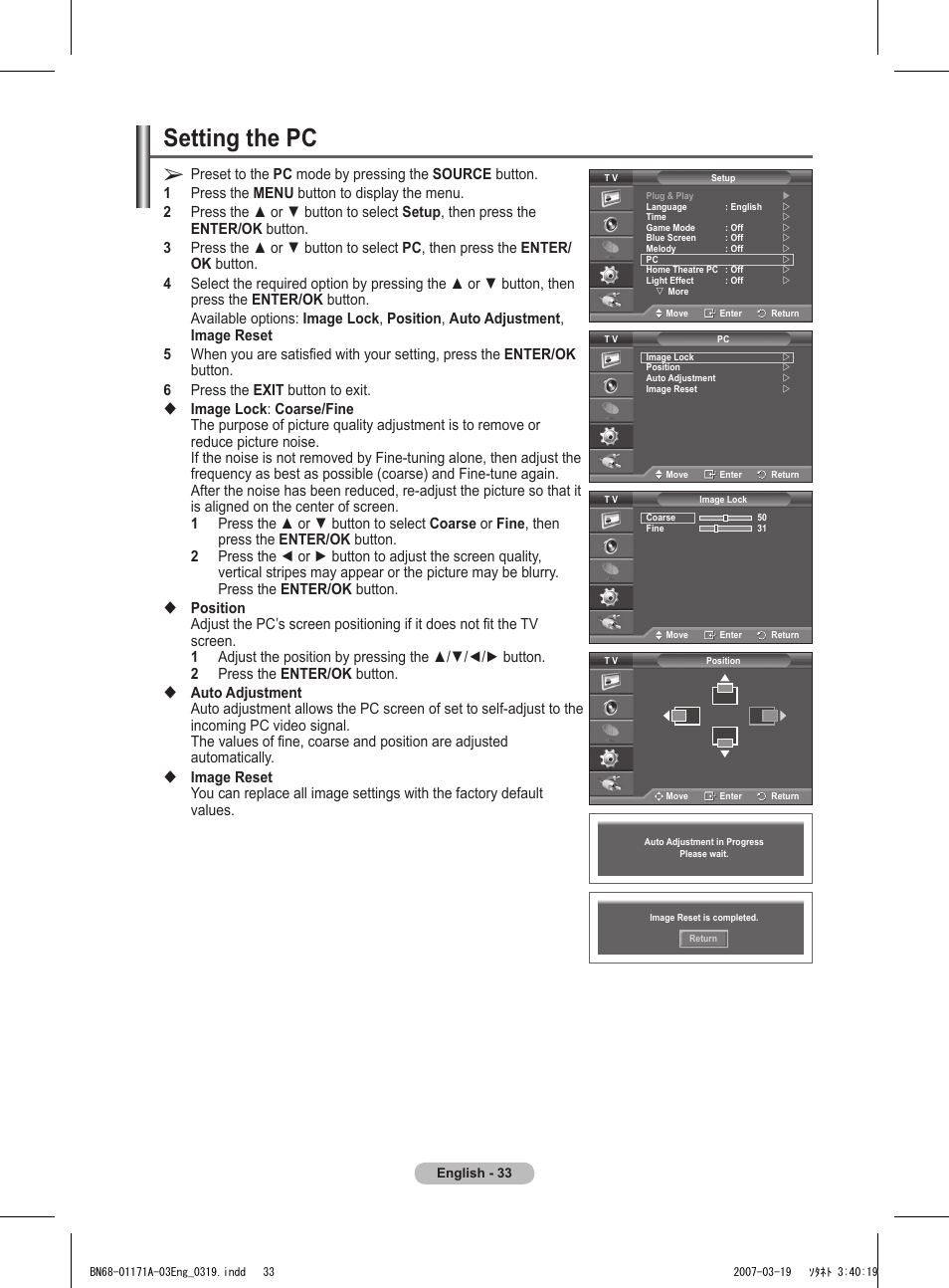 Setting the pc | Samsung BN68-01171B-03 User Manual | Page 33 / 65