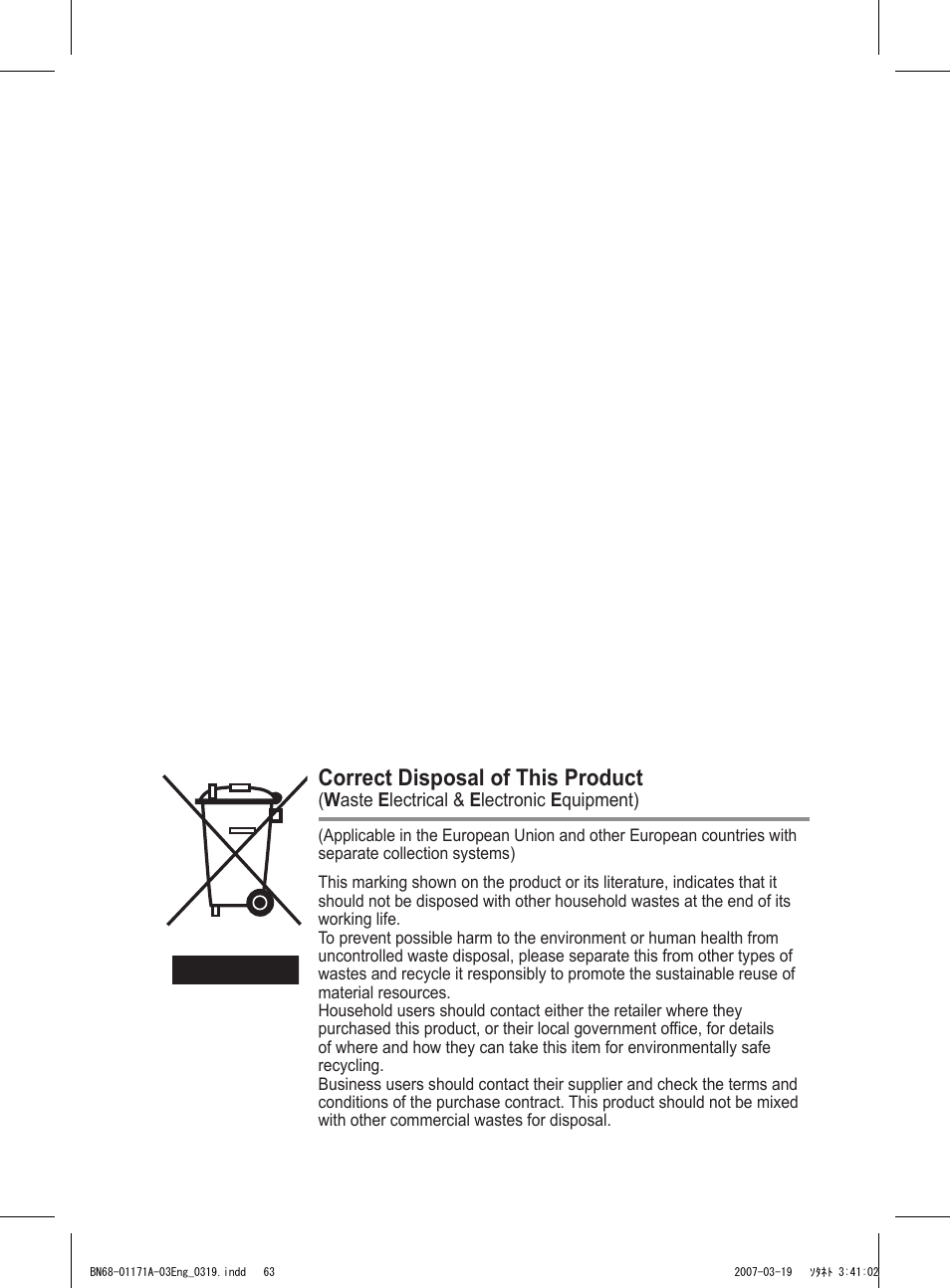 Correct disposal of this product | Samsung BN68-01171B-03 User Manual | Page 63 / 65