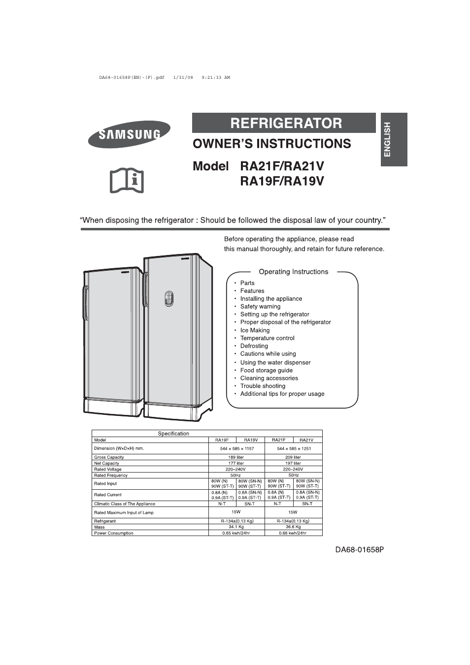 Samsung RA19V User Manual | 8 pages