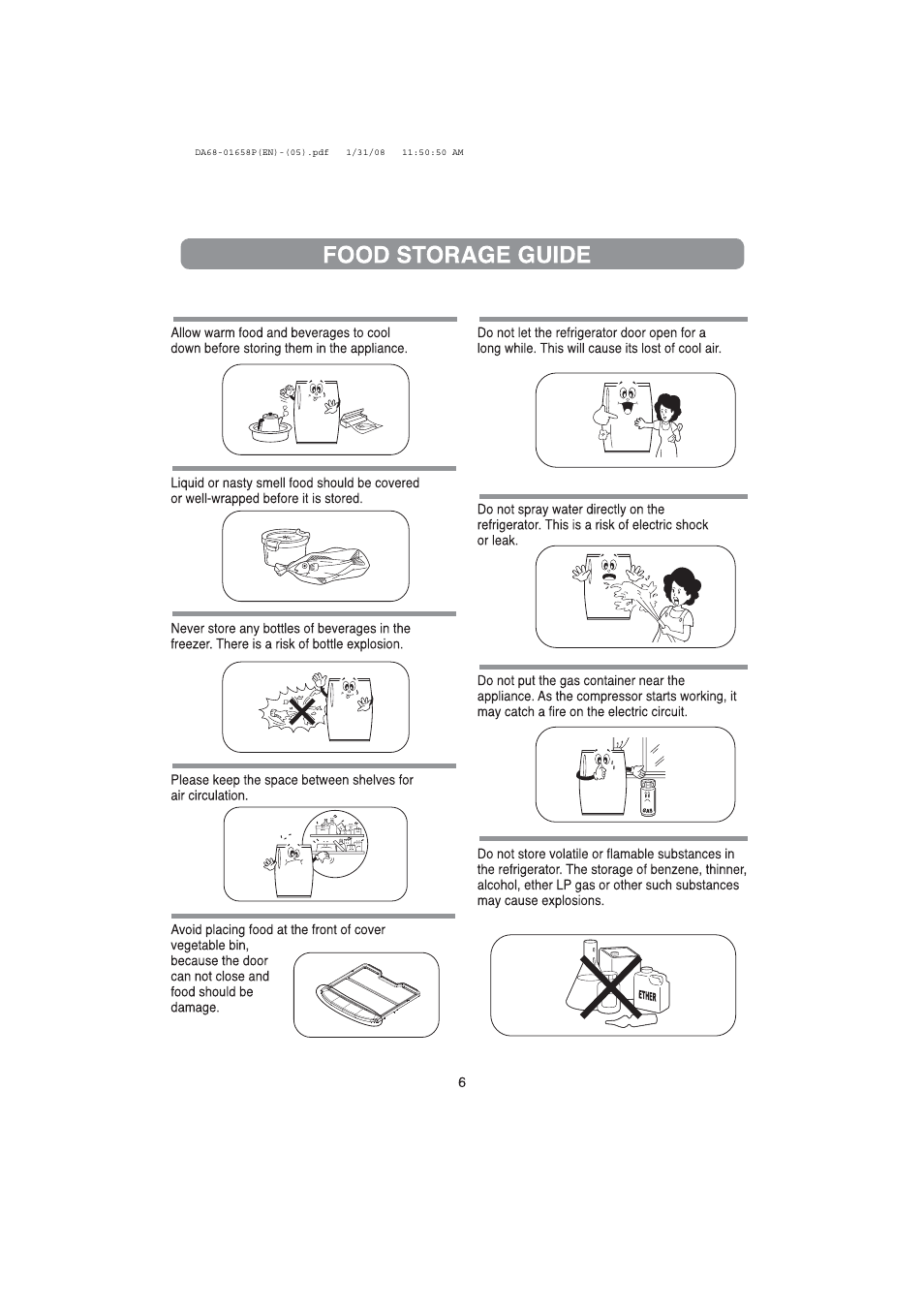 Food storage guide | Samsung RA19V User Manual | Page 6 / 8