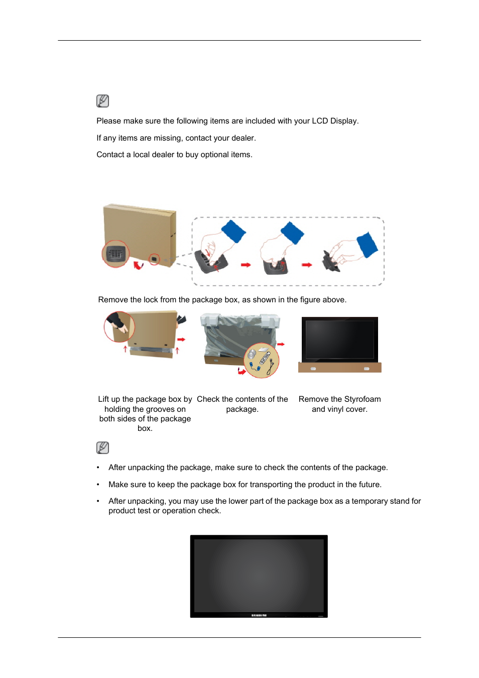 Introduction, Package contents, Checking the contents of the package | Unpacking | Samsung 650TS User Manual | Page 2 / 29