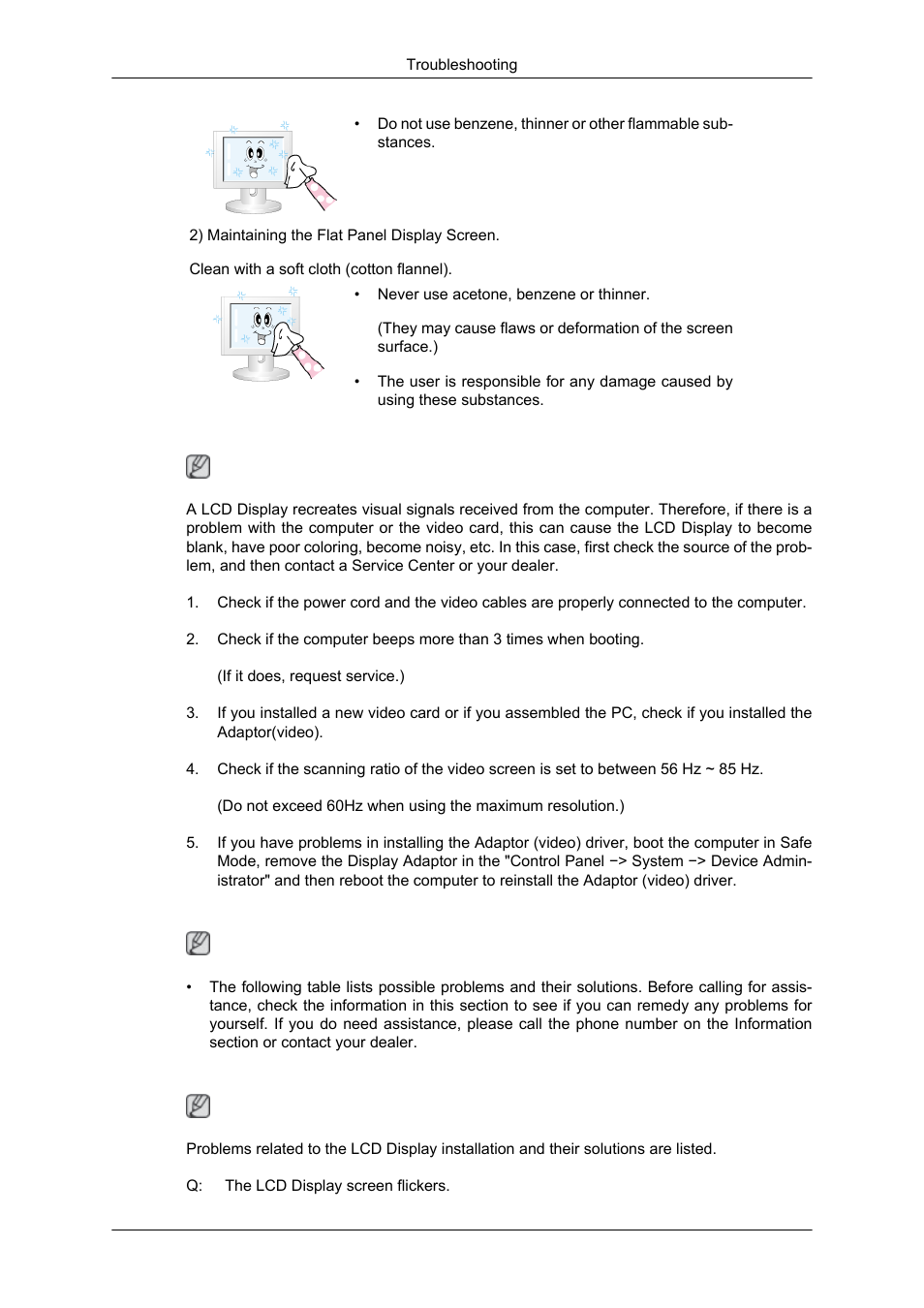 Symptoms and recommended actions, Check list, Problems related to the installation (pc mode) | Samsung 650TS User Manual | Page 25 / 29