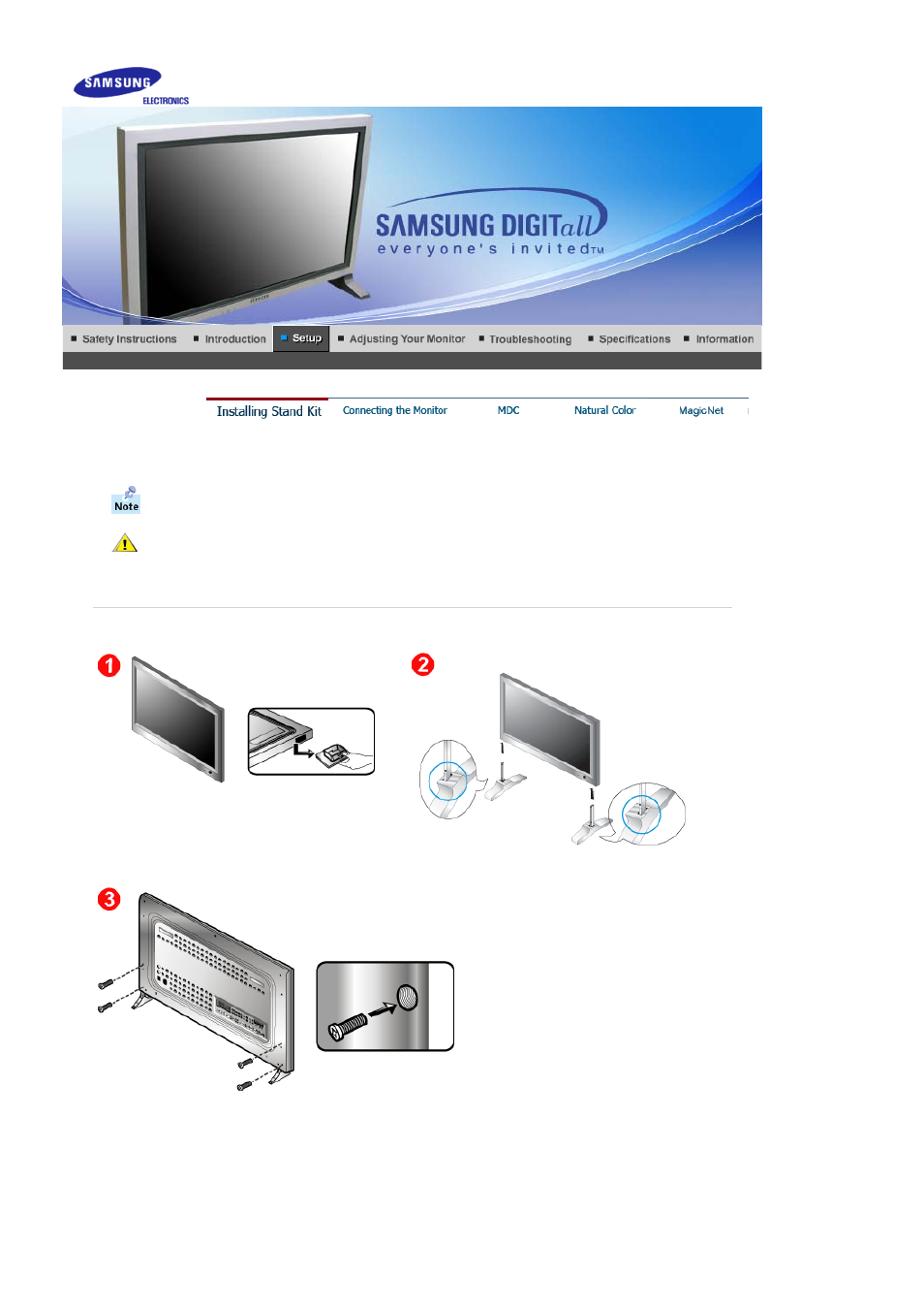 Setup, Installing stand kit | Samsung 403Tn User Manual | Page 27 / 112