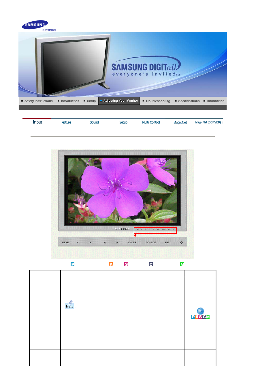 Adjusting your monitor, Input | Samsung 403Tn User Manual | Page 50 / 112