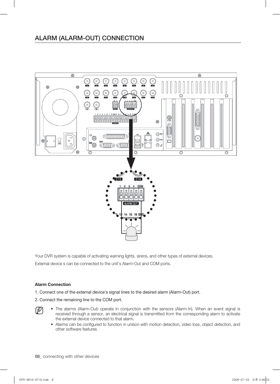 Alarm (alarm-out) connection | Samsung SHR-9716 User Manual | Page 12 / 97