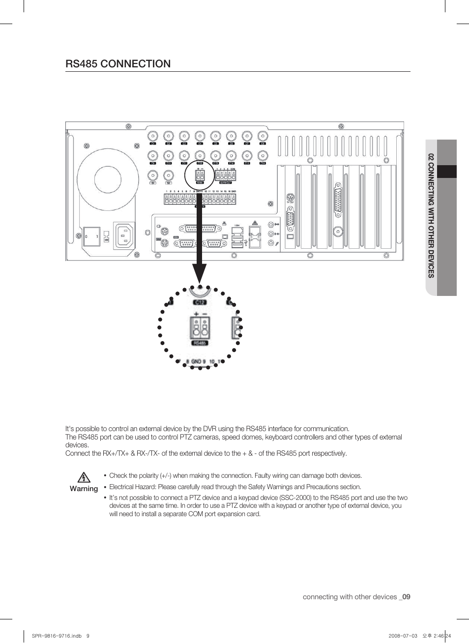 Rs485 connection | Samsung SHR-9716 User Manual | Page 13 / 97
