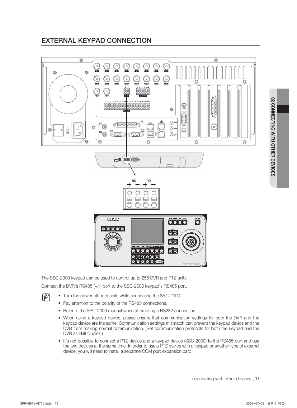 External keypad connection | Samsung SHR-9716 User Manual | Page 15 / 97