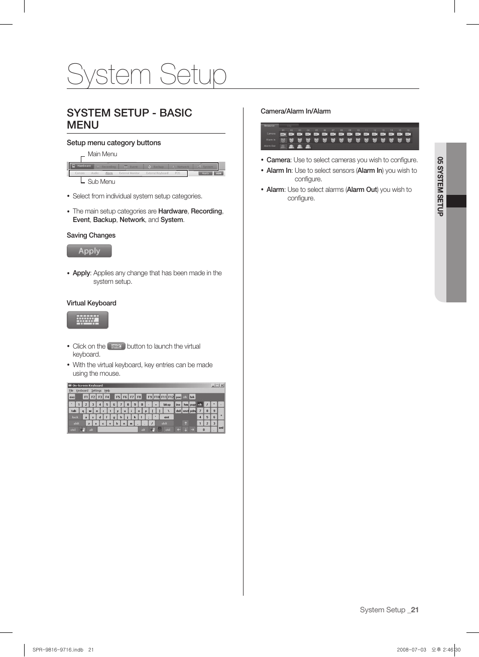 System setup, System setup - basic menu | Samsung SHR-9716 User Manual | Page 25 / 97