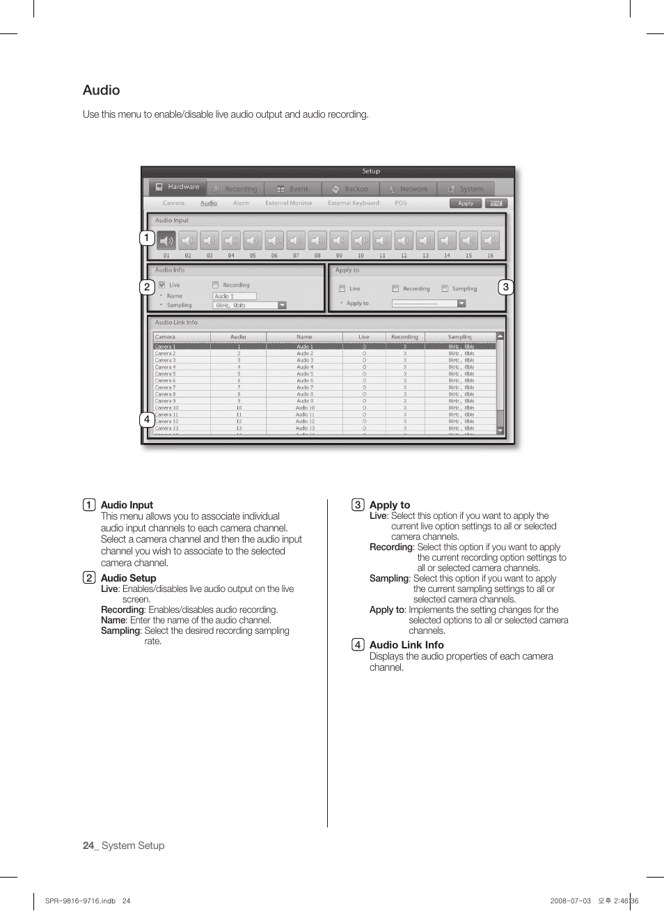 Audio | Samsung SHR-9716 User Manual | Page 28 / 97