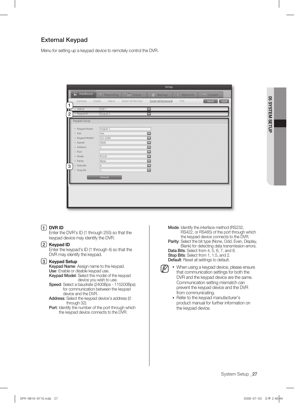 External keypad | Samsung SHR-9716 User Manual | Page 31 / 97