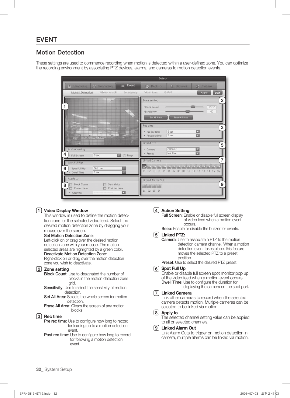 Event, Motion detection | Samsung SHR-9716 User Manual | Page 36 / 97
