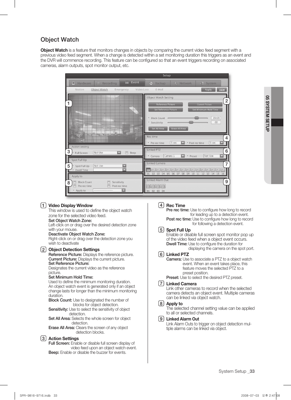 Object watch | Samsung SHR-9716 User Manual | Page 37 / 97