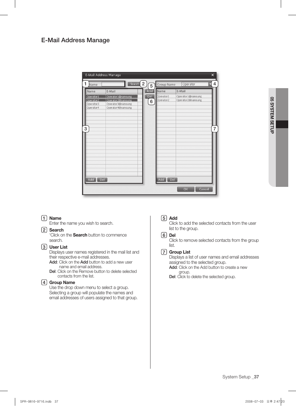 E-mail address manage | Samsung SHR-9716 User Manual | Page 41 / 97