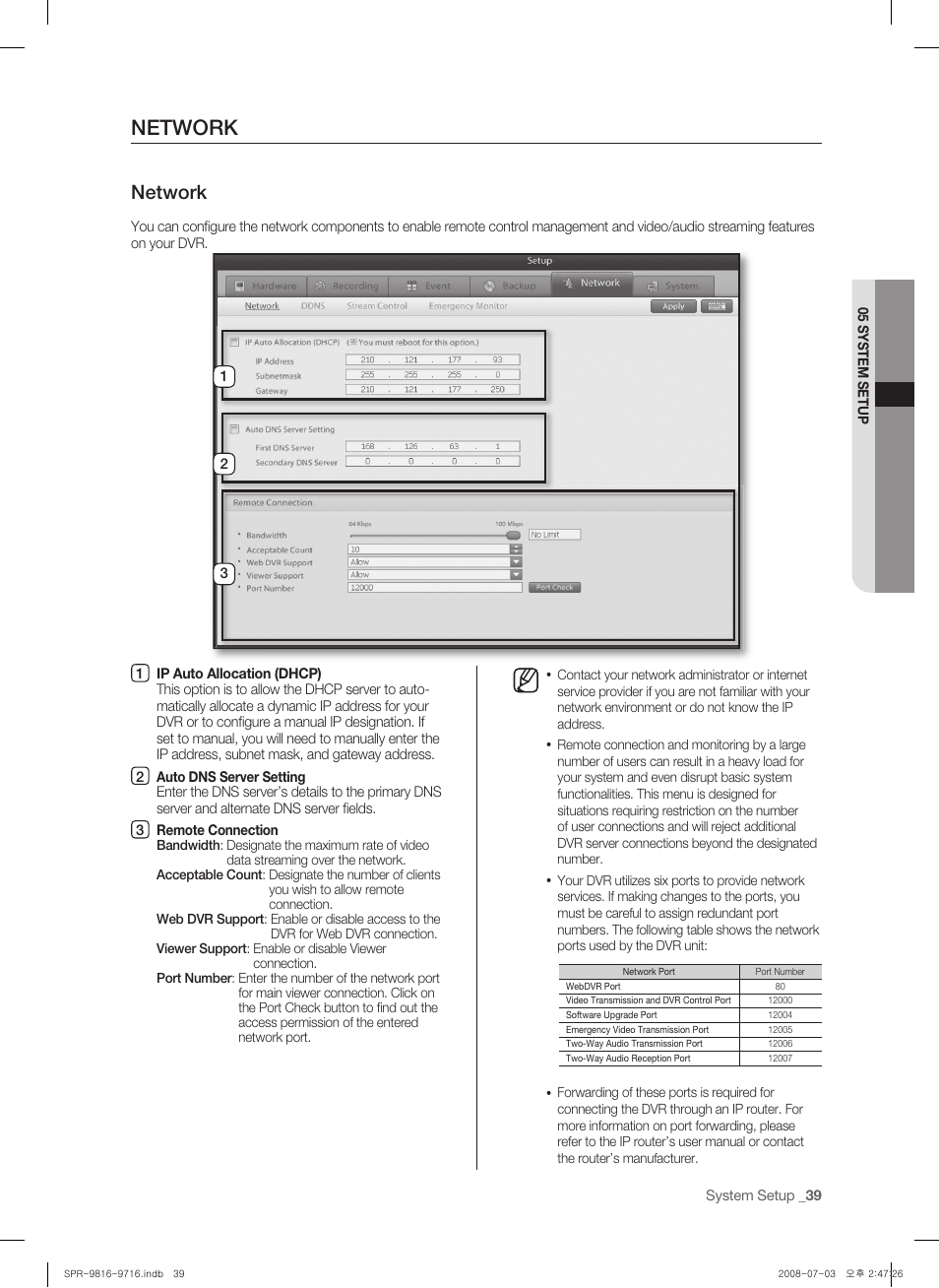 Network | Samsung SHR-9716 User Manual | Page 43 / 97