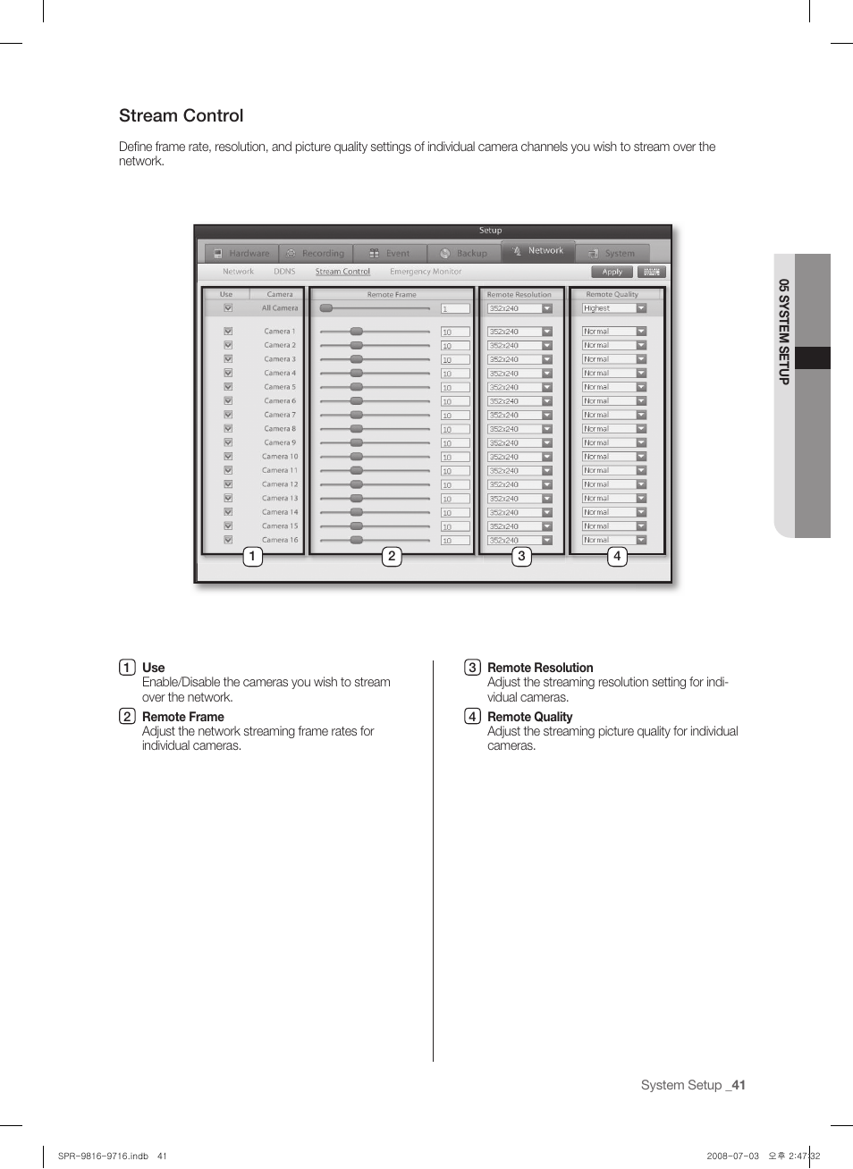 Stream control | Samsung SHR-9716 User Manual | Page 45 / 97