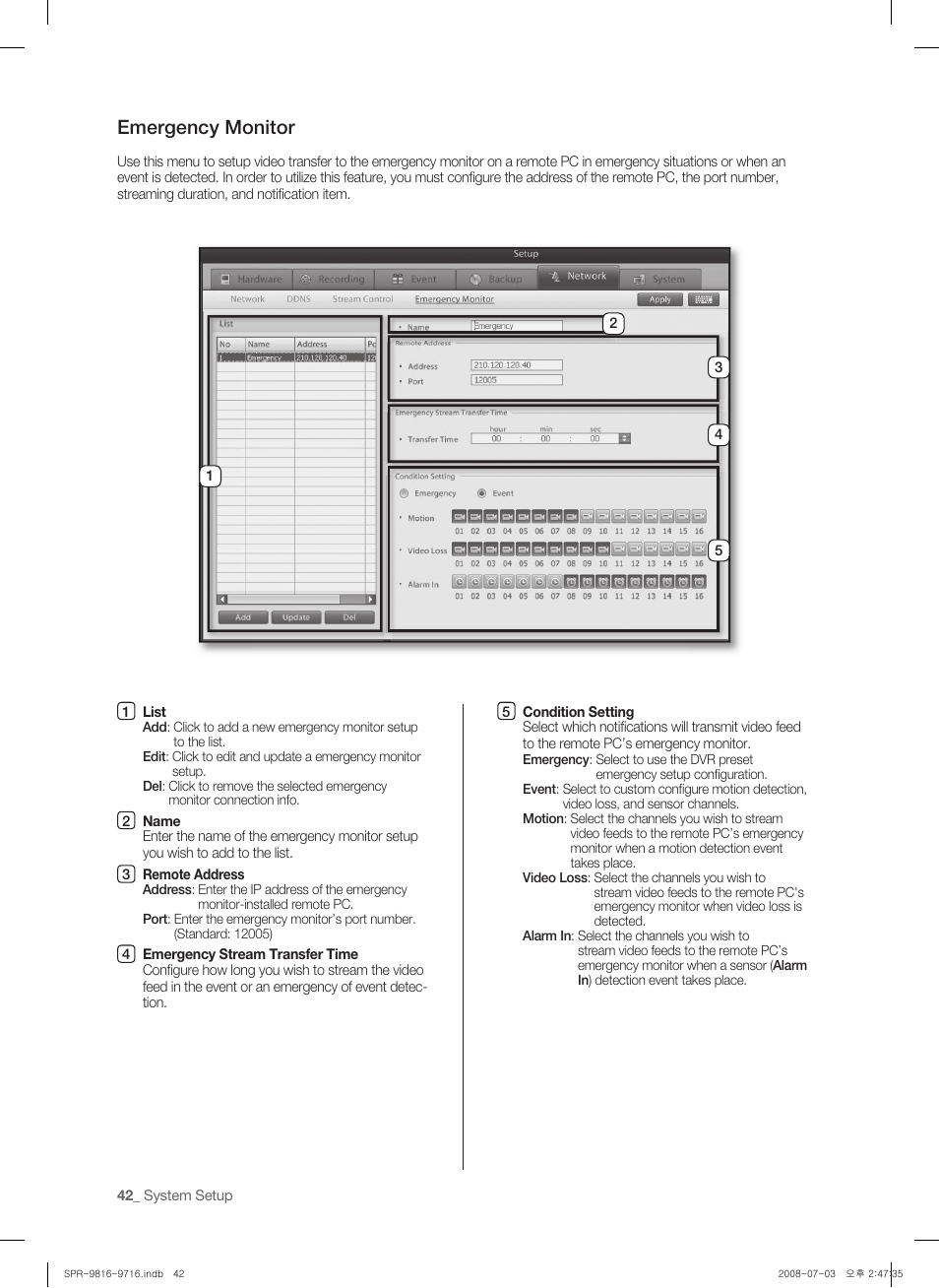 Emergency monitor | Samsung SHR-9716 User Manual | Page 46 / 97