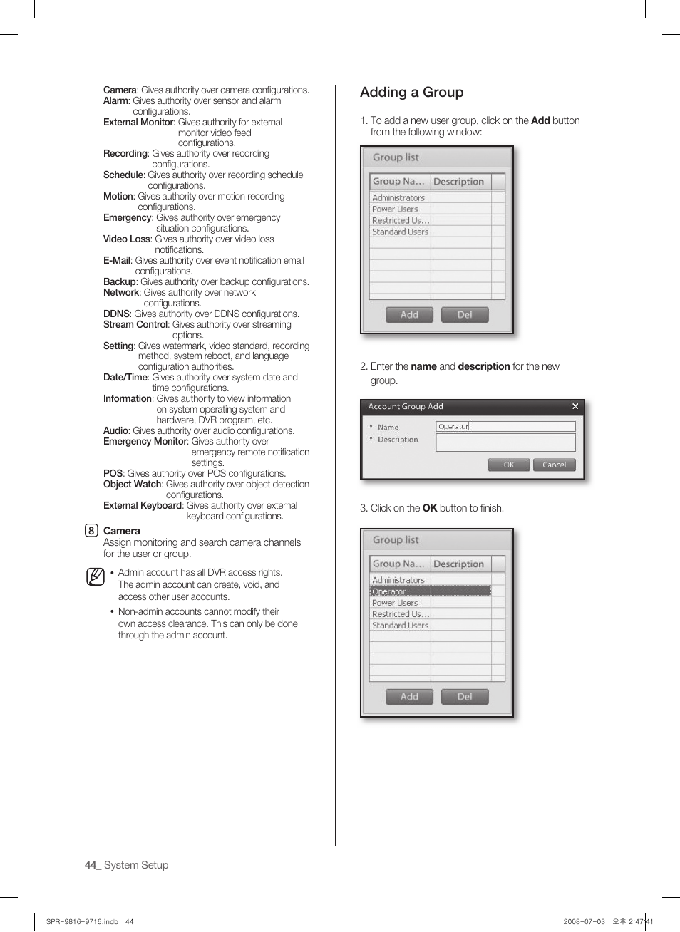 Adding a group | Samsung SHR-9716 User Manual | Page 48 / 97