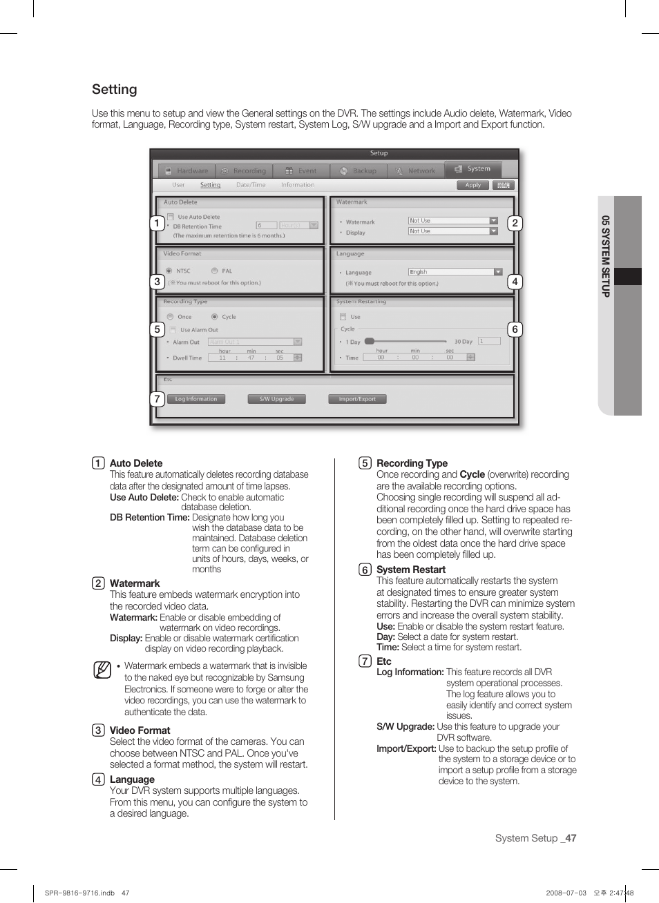 Setting | Samsung SHR-9716 User Manual | Page 51 / 97