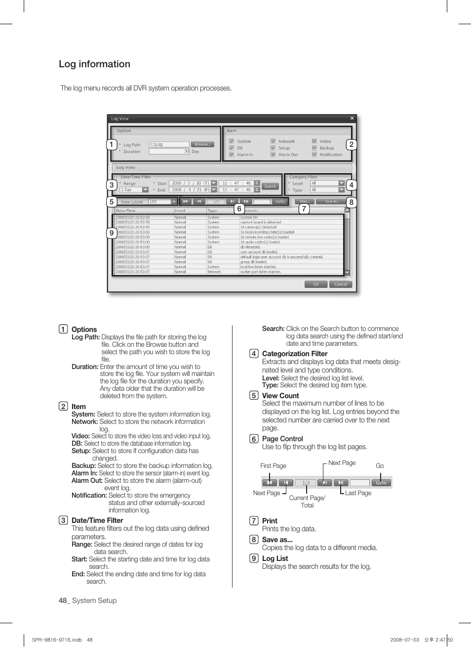 Log information | Samsung SHR-9716 User Manual | Page 52 / 97