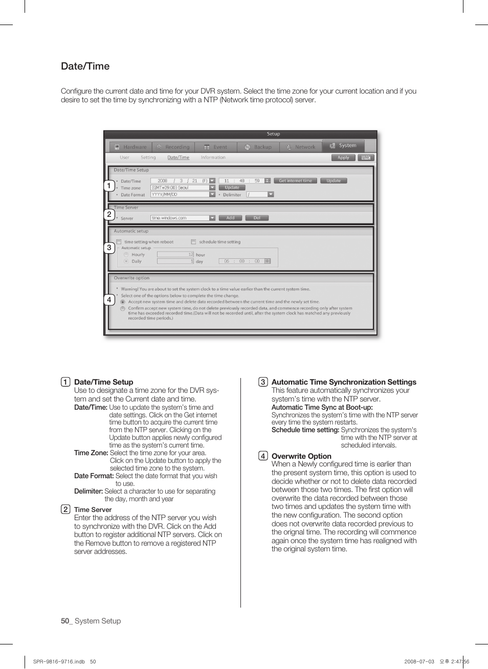 Date/time | Samsung SHR-9716 User Manual | Page 54 / 97