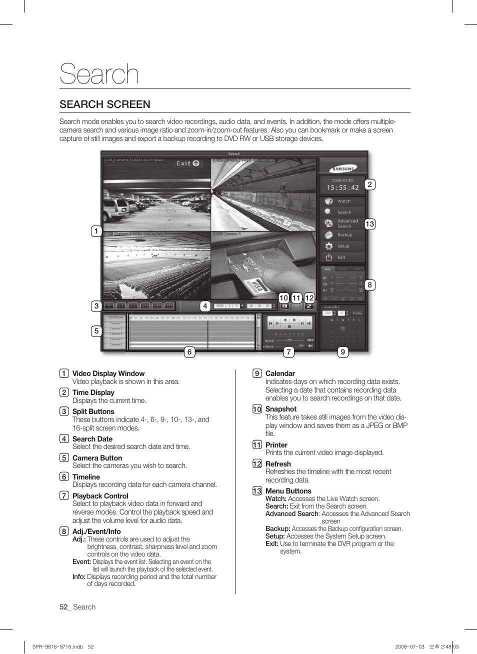 Search, Search screen | Samsung SHR-9716 User Manual | Page 56 / 97