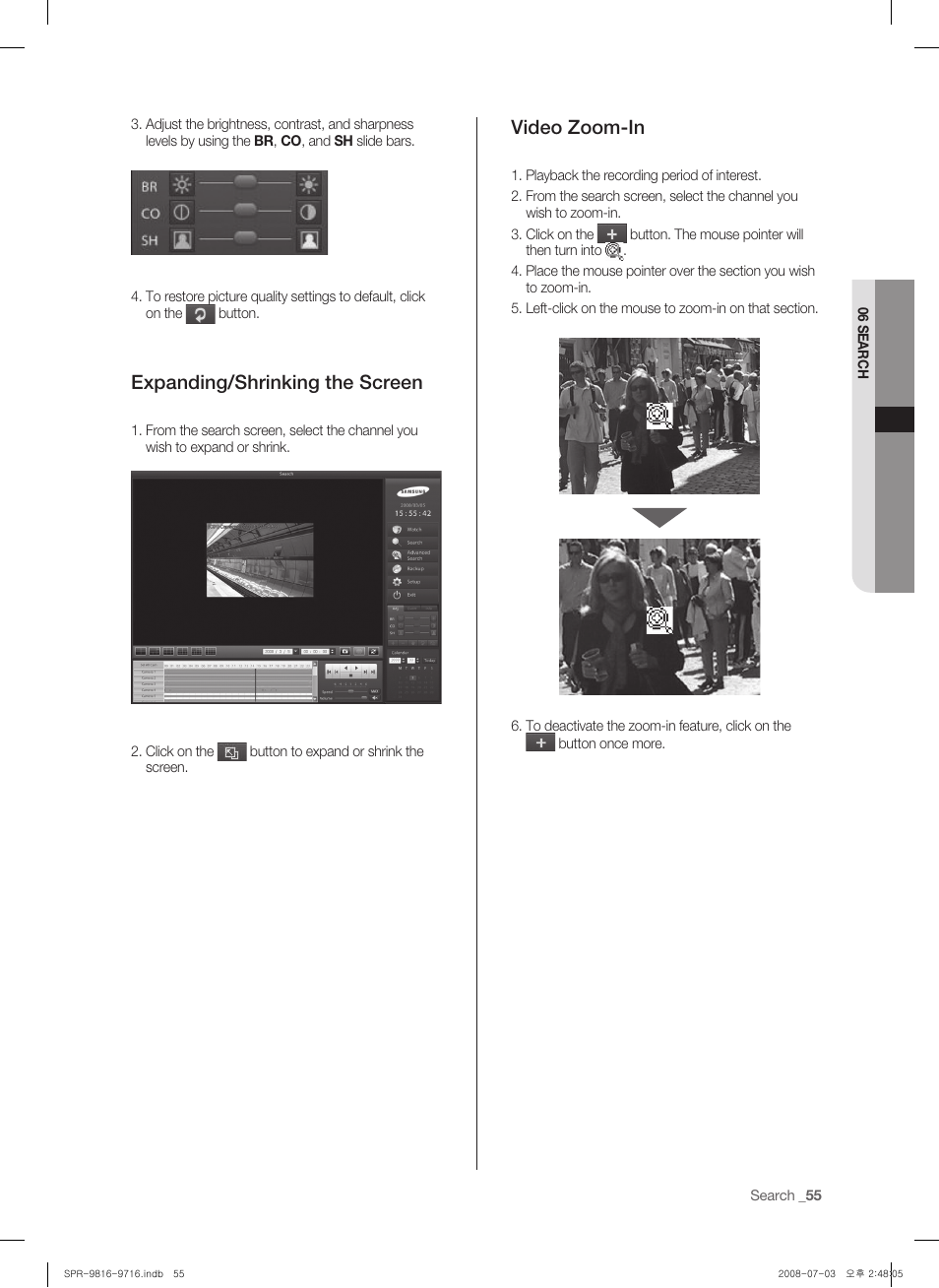 Expanding/shrinking the screen, Video zoom-in | Samsung SHR-9716 User Manual | Page 59 / 97