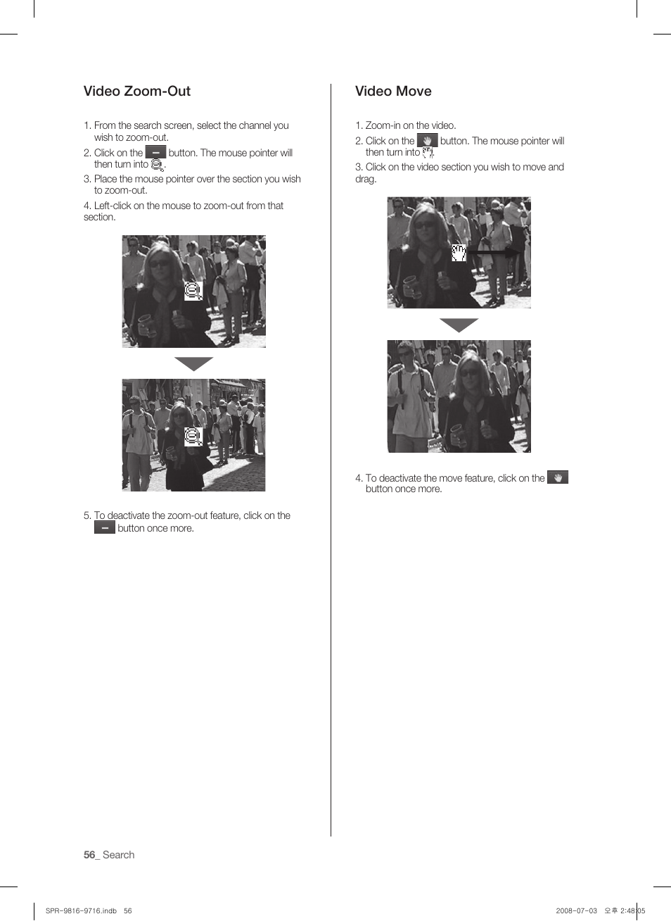 Video zoom-out, Video move | Samsung SHR-9716 User Manual | Page 60 / 97