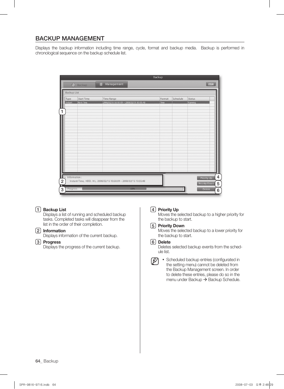 Backup management | Samsung SHR-9716 User Manual | Page 68 / 97
