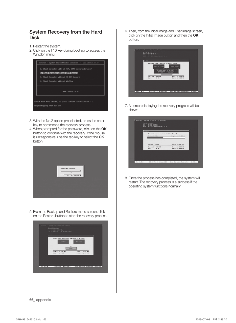 System recovery from the hard disk | Samsung SHR-9716 User Manual | Page 70 / 97