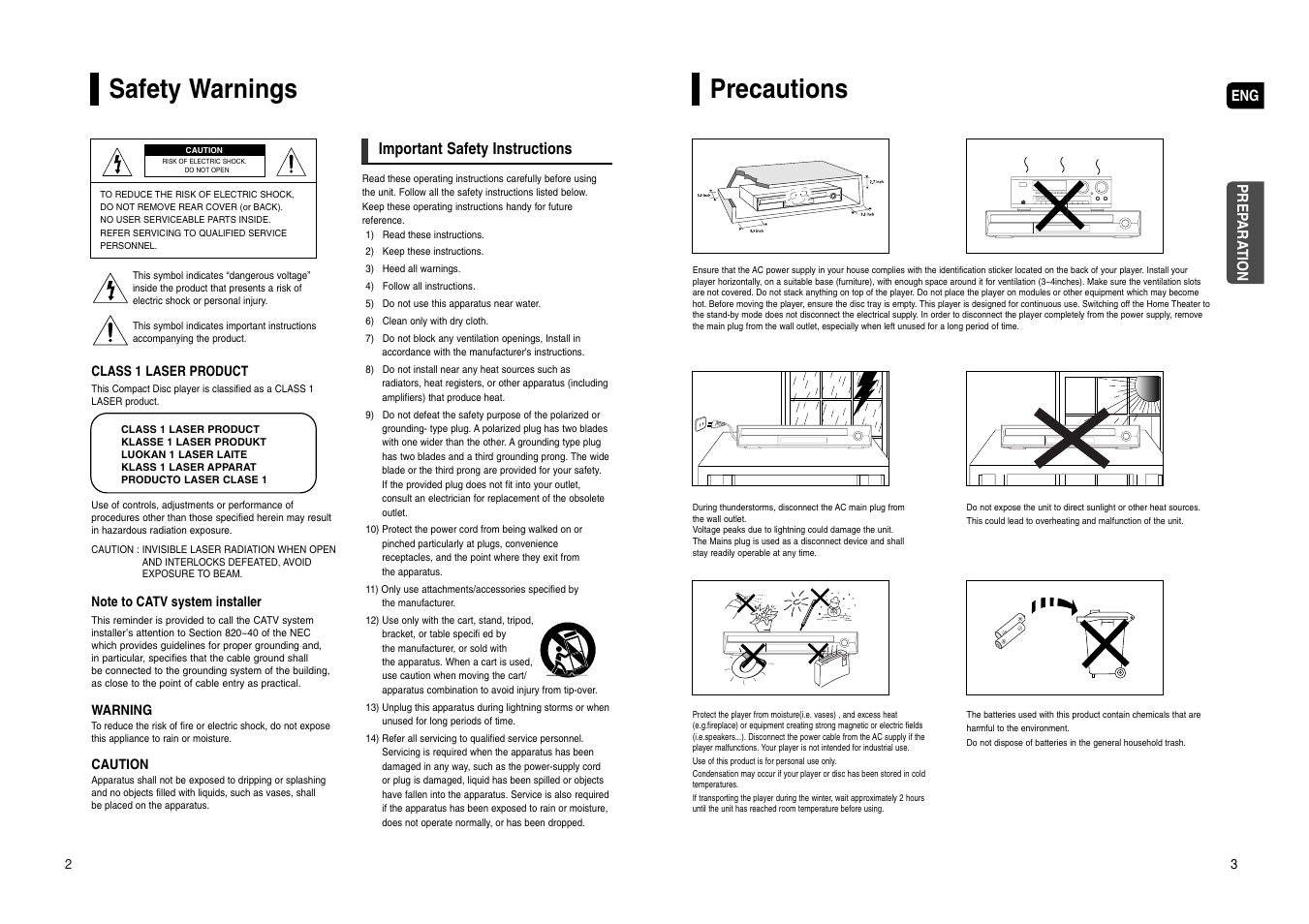 Safety warnings, Precautions, Safety warnings precautions | Phones | Samsung HT-WX70 User Manual | Page 2 / 37