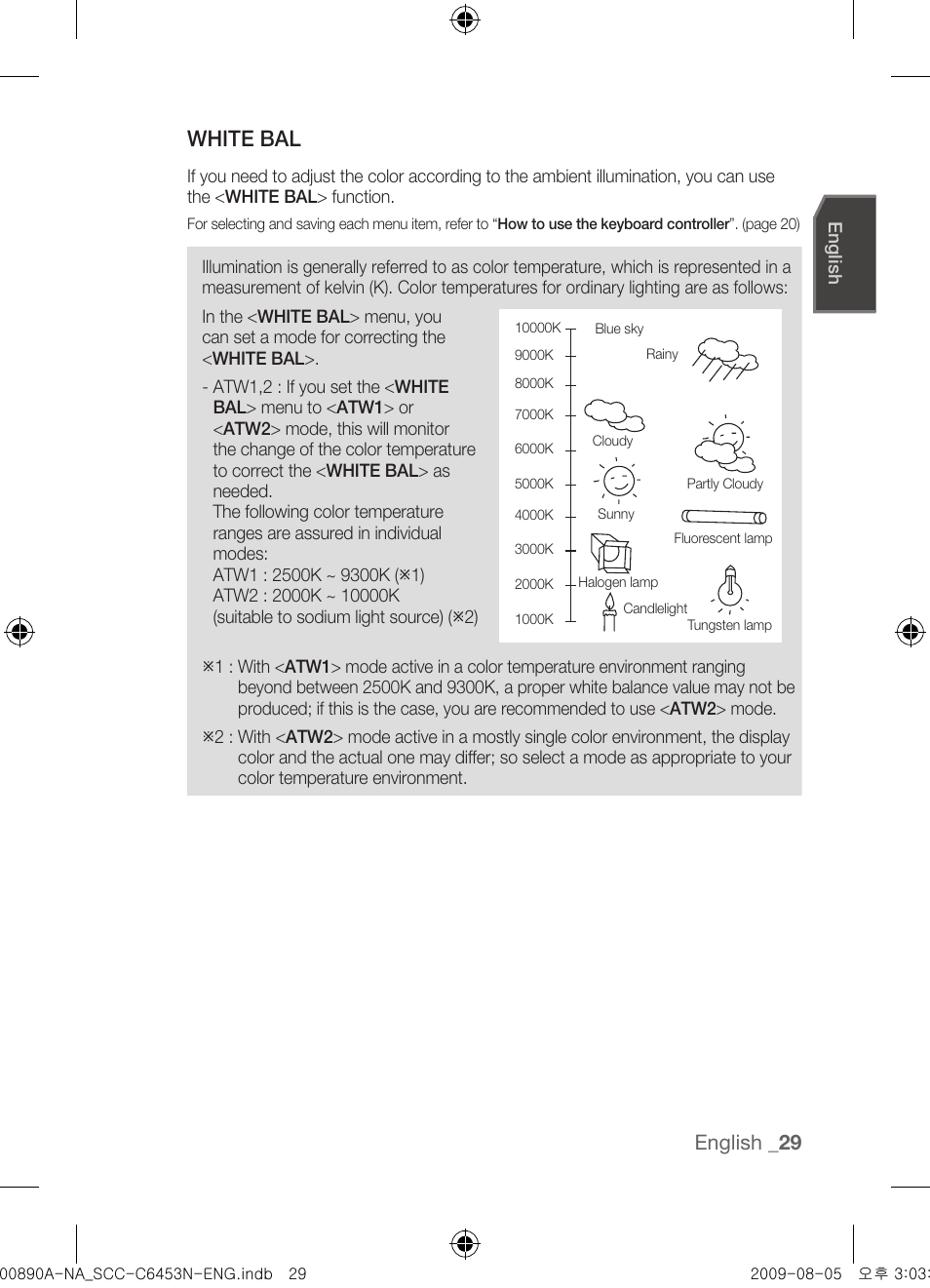White bal, English | Samsung SCC-C6453N User Manual | Page 29 / 52