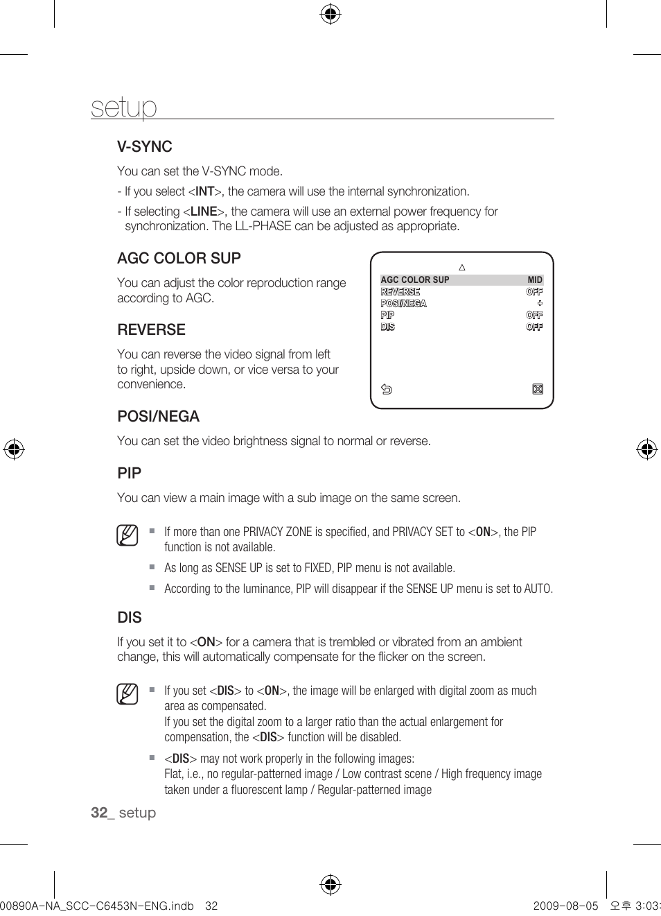 Setup | Samsung SCC-C6453N User Manual | Page 32 / 52