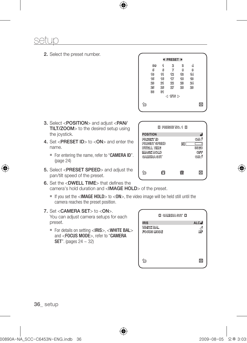 Setup | Samsung SCC-C6453N User Manual | Page 36 / 52