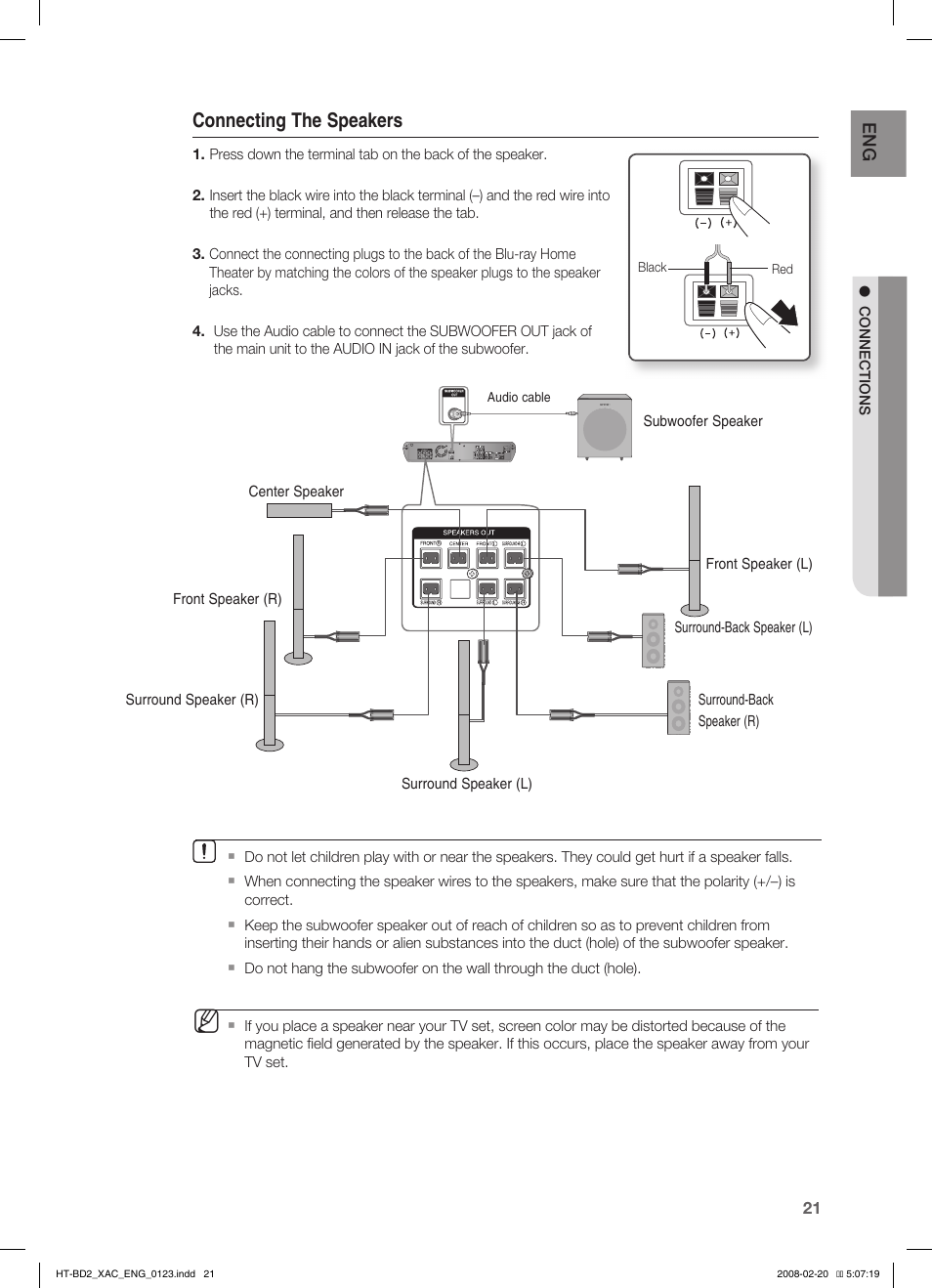 Connecting the speakers | Samsung AH68-02019S User Manual | Page 22 / 72