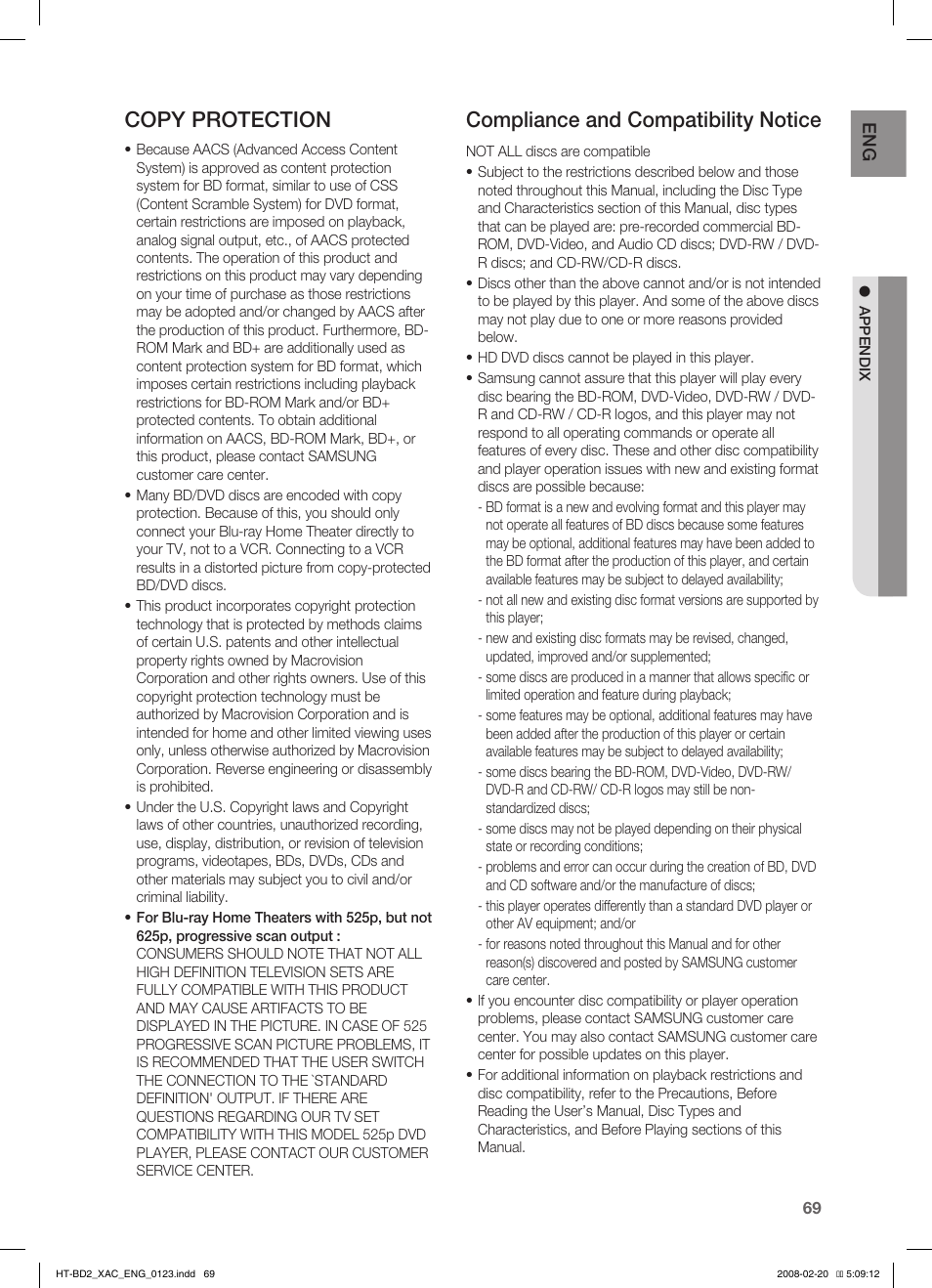 Copy protection, Compliance and compatibility notice | Samsung AH68-02019S User Manual | Page 70 / 72
