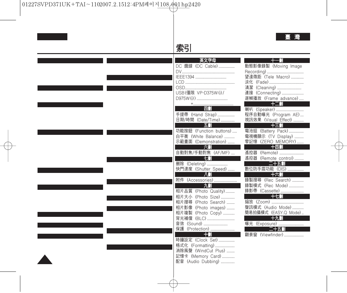 Index | Samsung D371W(i) User Manual | Page 108 / 110