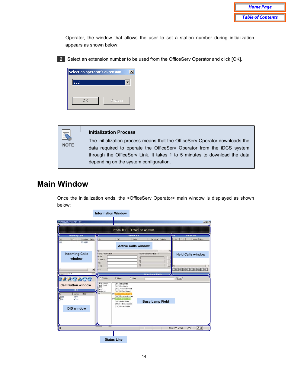 Main window | Samsung OfficeServ User Manual | Page 20 / 100