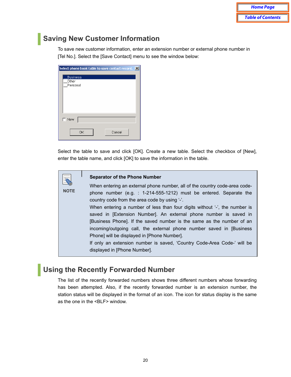 Saving new customer information, Using the recently forwarded number | Samsung OfficeServ User Manual | Page 26 / 100