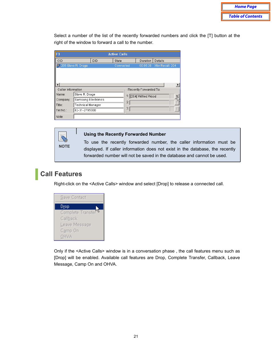 Call features | Samsung OfficeServ User Manual | Page 27 / 100