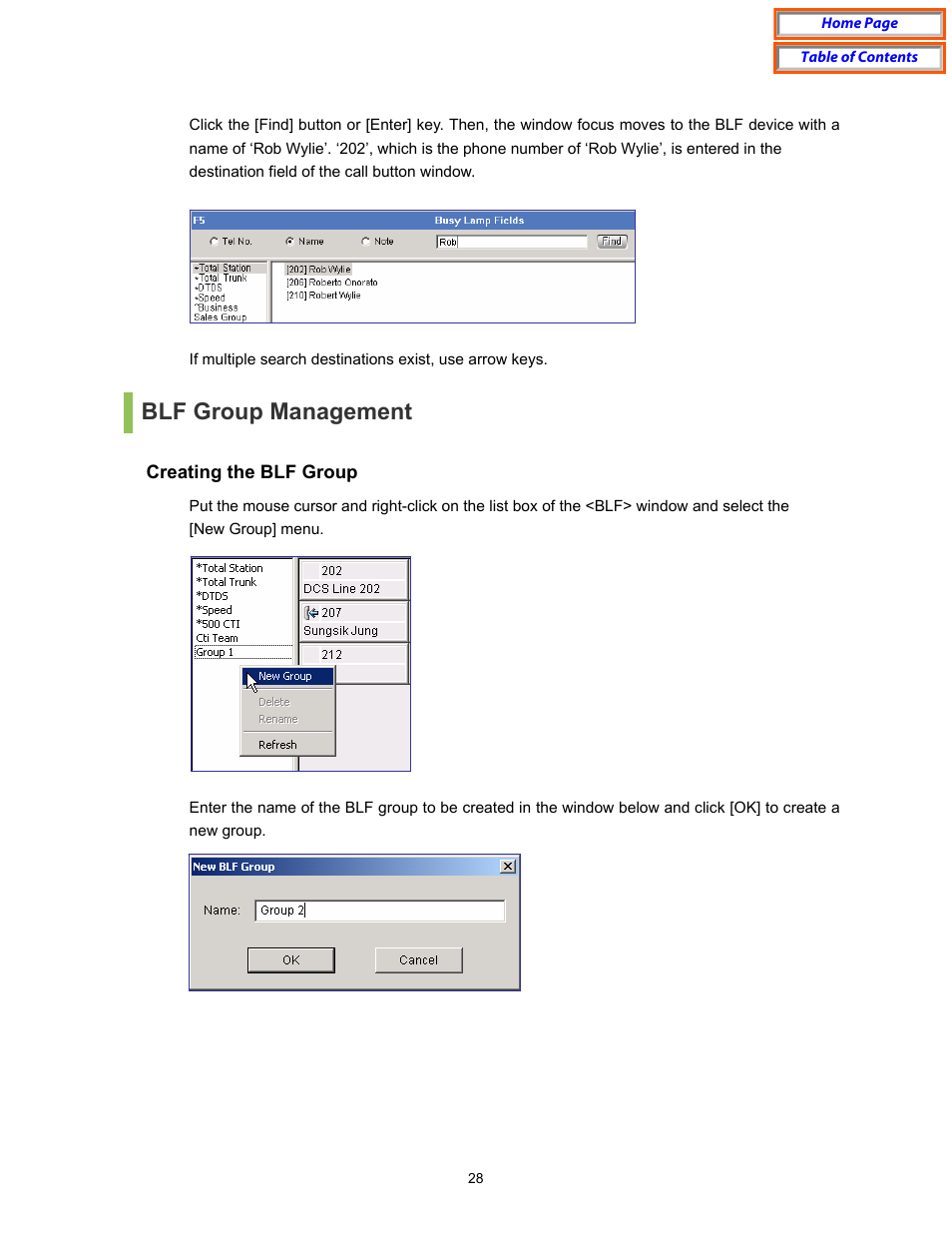 Blf group management, Creating the blf group | Samsung OfficeServ User Manual | Page 34 / 100