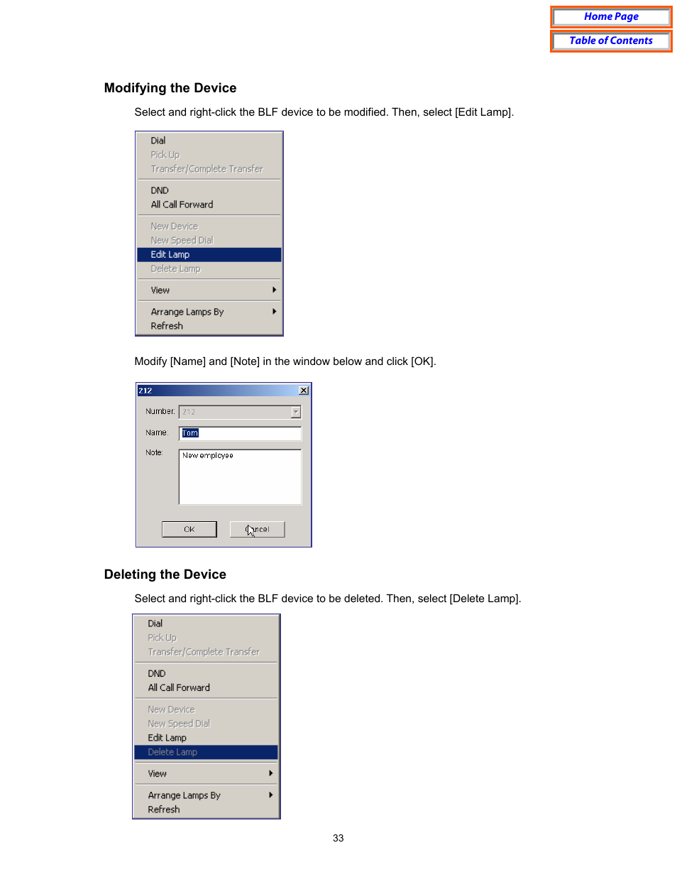 Modifying the device, Deleting the device | Samsung OfficeServ User Manual | Page 39 / 100