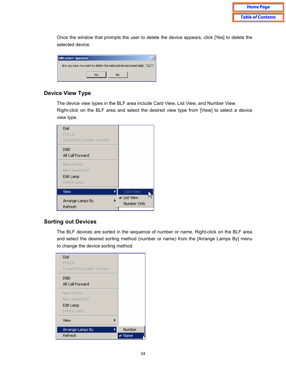 Device view type, Sorting out devices | Samsung OfficeServ User Manual | Page 40 / 100